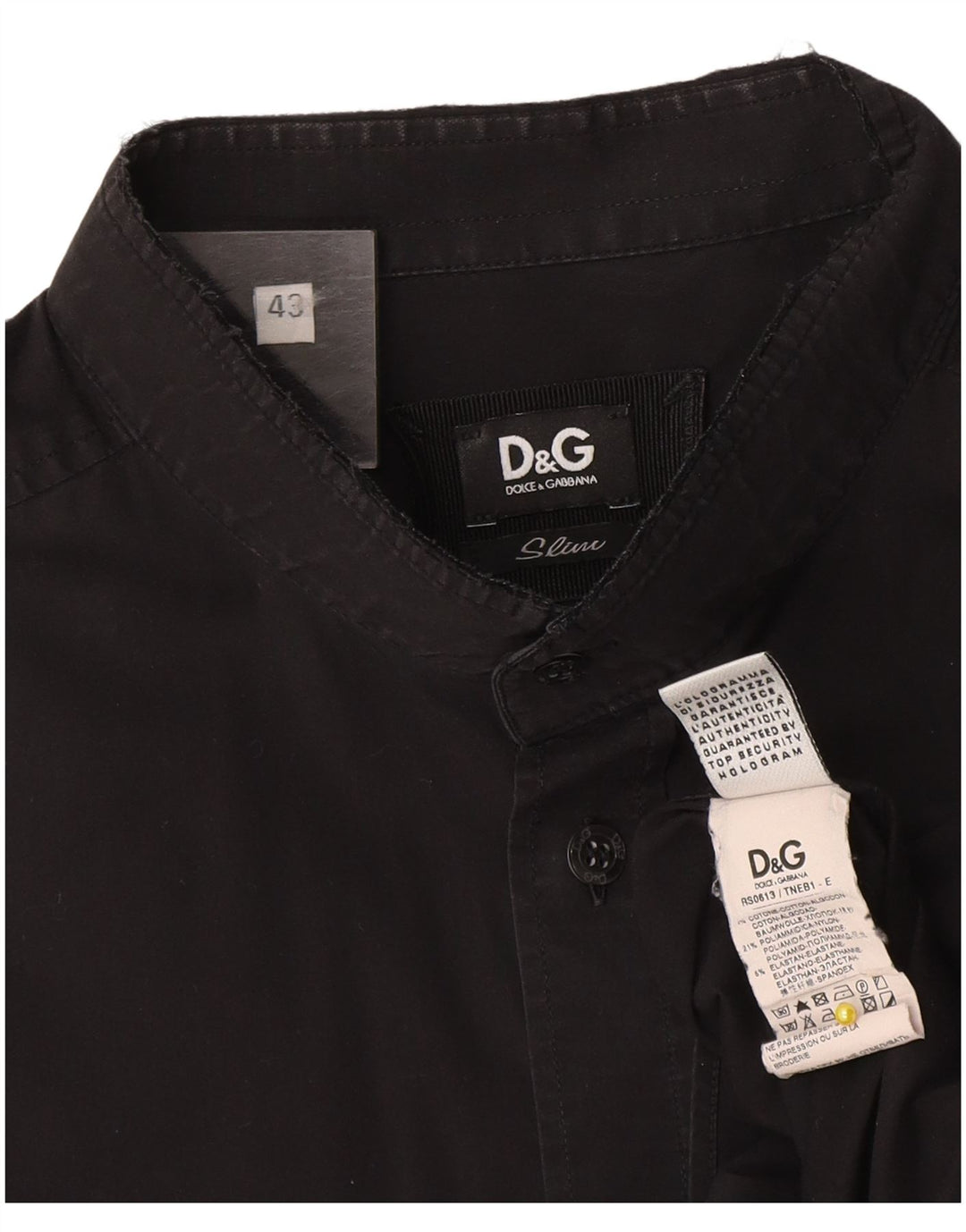 Dolce & Gabbana Camisa Slim Para Hombre Talla 43 Grande Algodón Negro