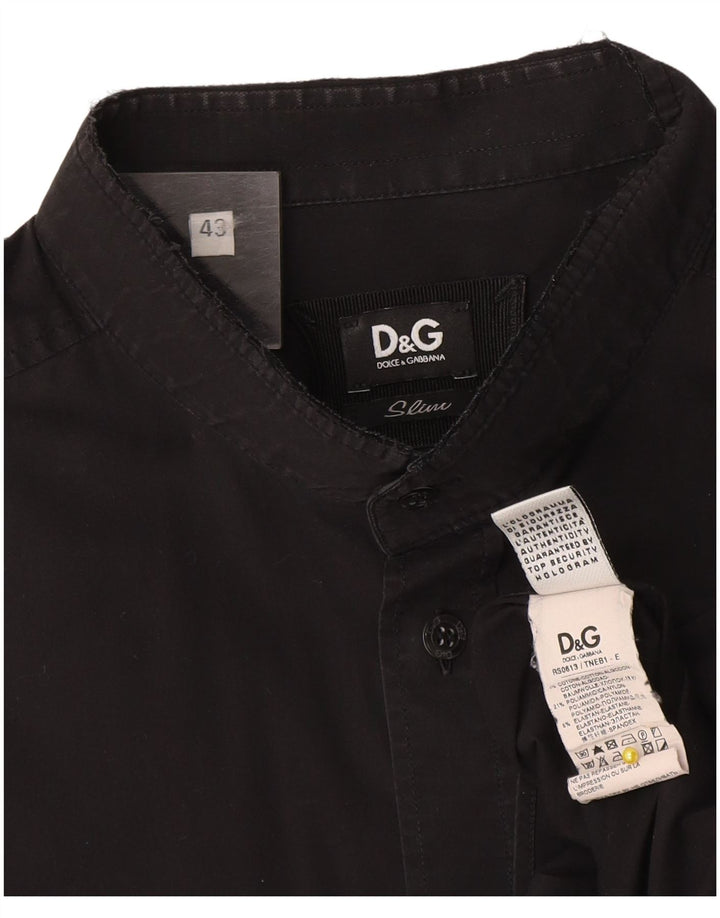 Dolce & Gabbana Camisa Slim Para Hombre Talla 43 Grande Algodón Negro