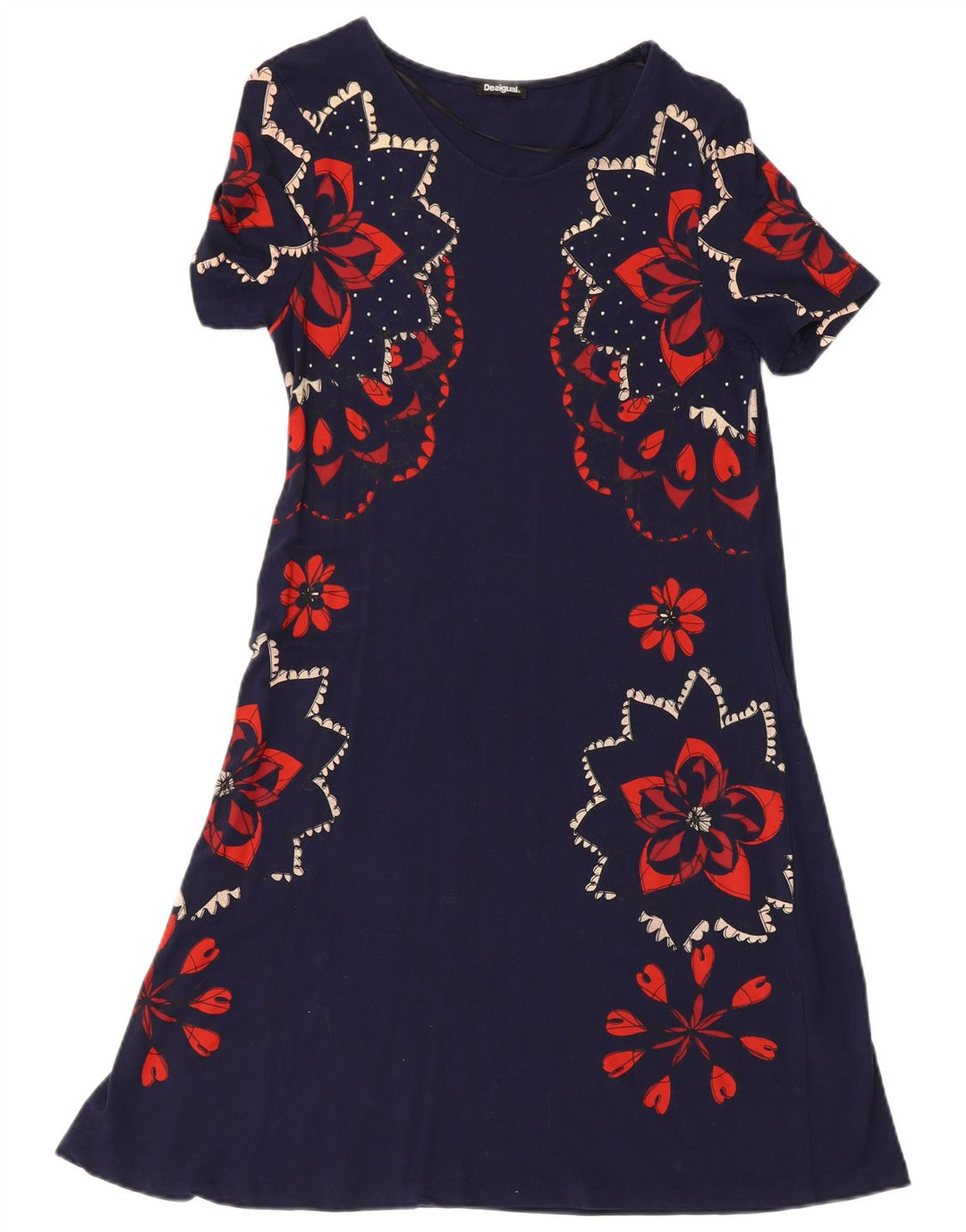 DESIGUAL Vestido acampanado para mujer UK 8 Small Azul marino Floral Viscosa