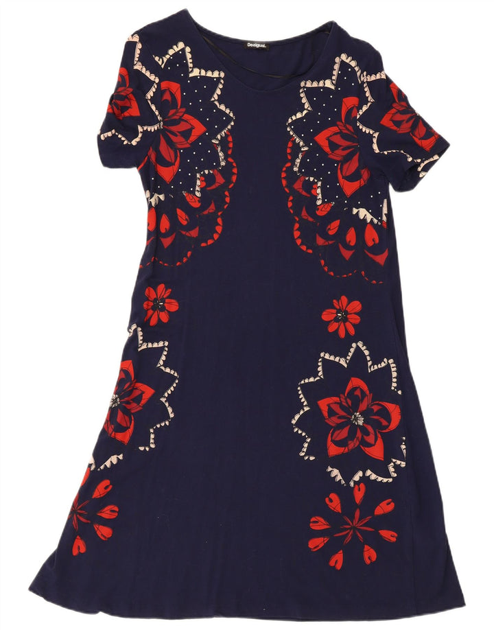DESIGUAL Vestido acampanado para mujer UK 8 Small Azul marino Floral Viscosa