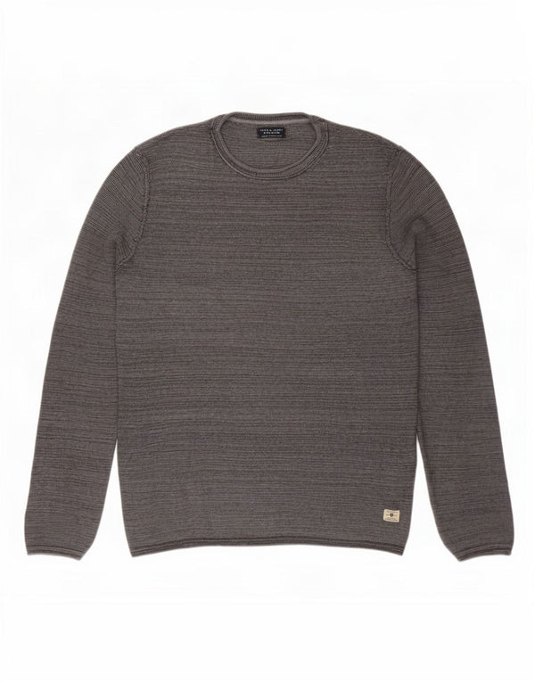 Jack & Jones Jersey con cuello redondo para hombre, talla pequeña, algodón gris