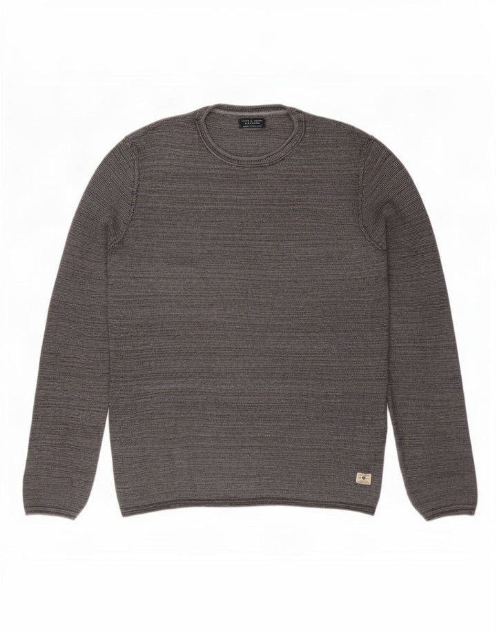 Jack & Jones Jersey con cuello redondo para hombre, talla pequeña, algodón gris