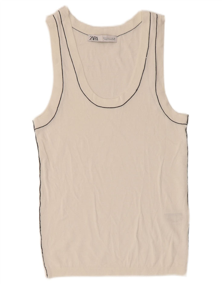 Zara Mujer Chaleco Top UK 8 Small Off White Viscosa