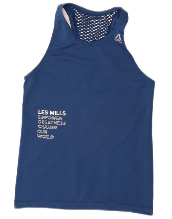 REEBOK Camiseta sin mangas con gráfico Les Mills para mujer UK 8 Small Azul marino