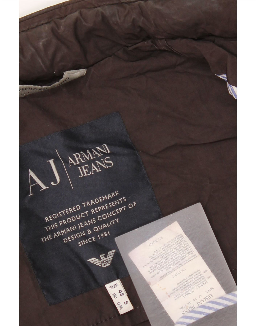 Armani Jeans Chaqueta bomber con capucha para hombre EU 48 Small Marrón Poliéster