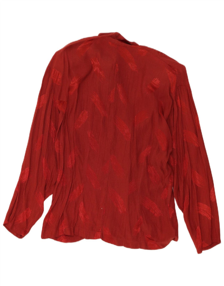 Vintage mujer patrón abstracto camisa blusa Reino Unido 16 grande borgoña