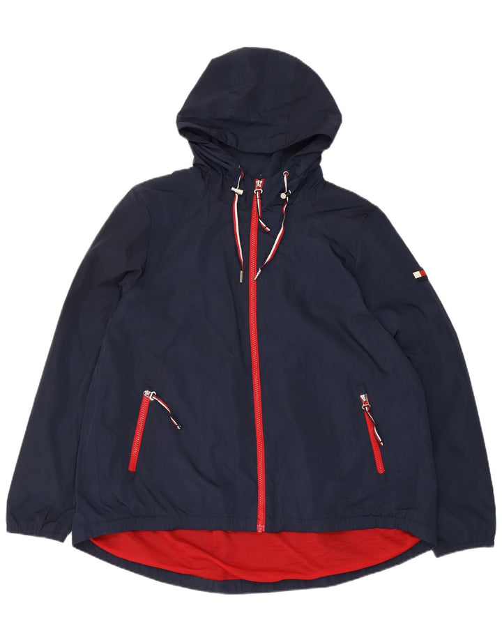 Tommy Hilfiger Chaqueta impermeable con capucha para mujer UK 46 Grande Poliéster azul marino