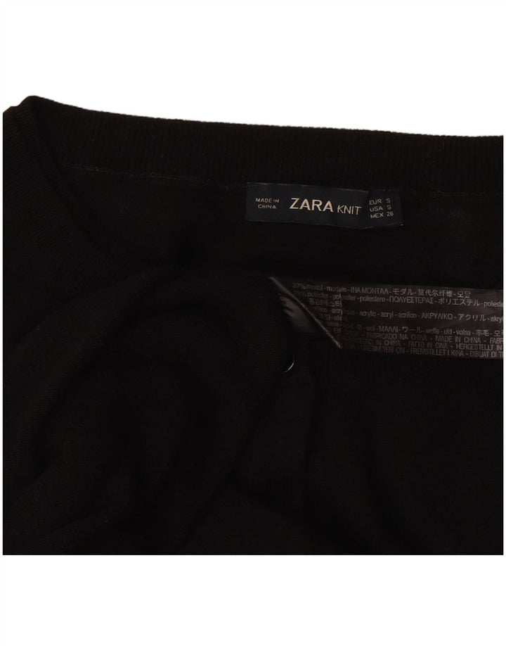 Zara Mujer Cárdigan Suéter UK 10 Small Negro Modal