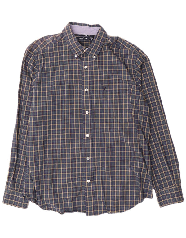 Camisa Nautica Hombre Grande Azul Marino Cuadros Algodón