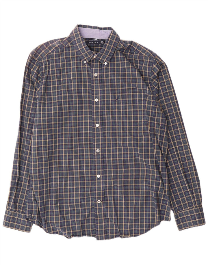 Camisa Nautica Hombre Grande Azul Marino Cuadros Algodón