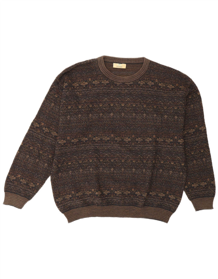 Rodes Jersey De Cuello Redondo Para Hombre De Lana Geométrica Marrón Grande
