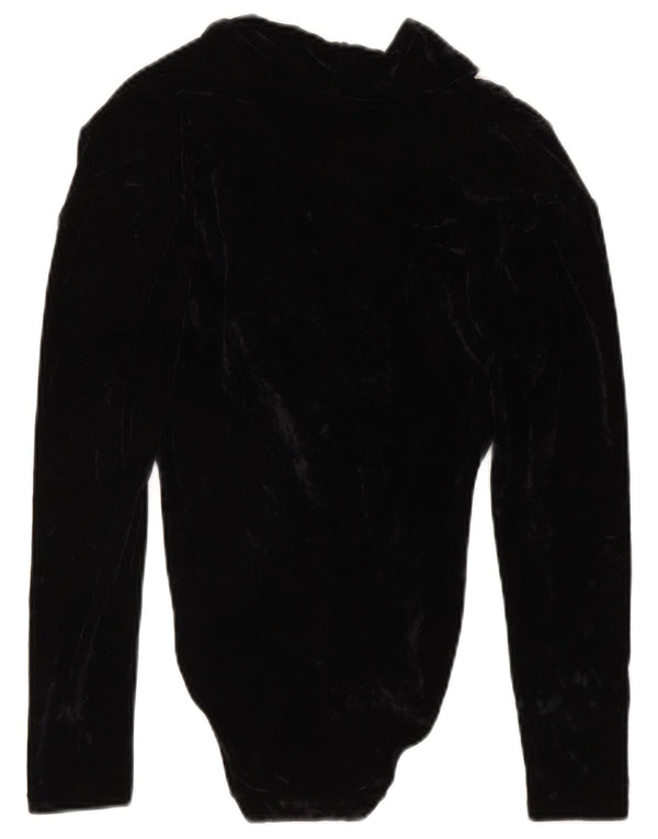 Vintage mujer manga larga terciopelo body UK 12 acetato negro medio