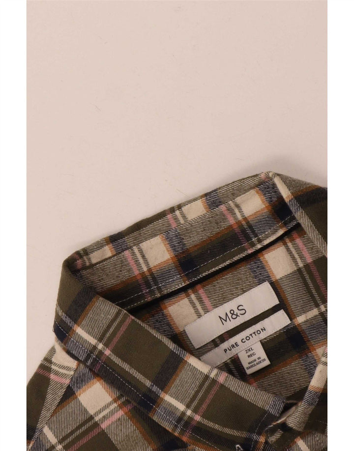 Marks & Spencer Camisa de franela para hombre 2XL Algodón a cuadros verdes