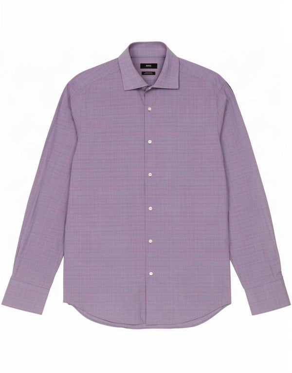 Camisa de corte regular para hombre Hugo Boss Talla 40 15 3/4 Algodón a cuadros azul mediano
