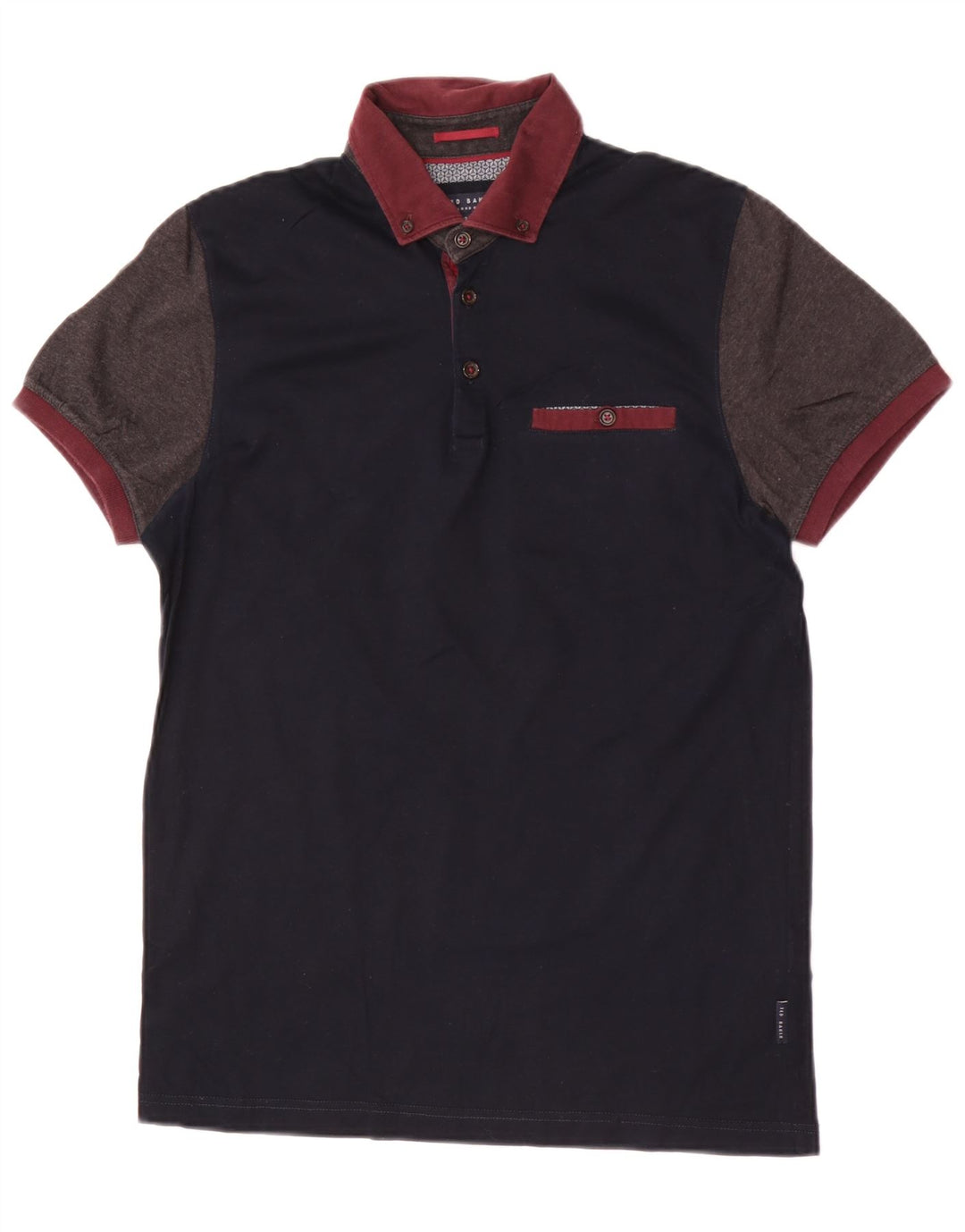 Ted Baker Polo para hombre talla 2 pequeño algodón azul marino con bloques de color