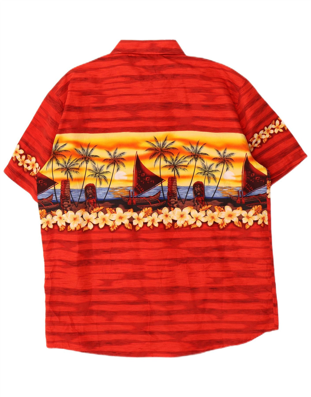 Lowes Camisa de manga corta para hombre Poliéster floral rojo grande hawaiana