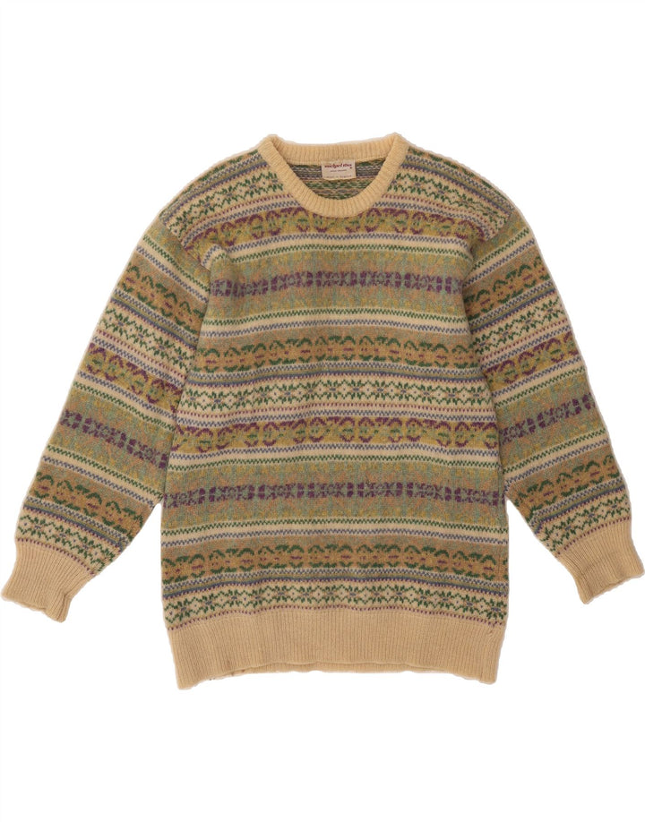MICHAEL ROSS Suéter tipo jersey con cuello redondo para hombre pequeño verde Fair Isle