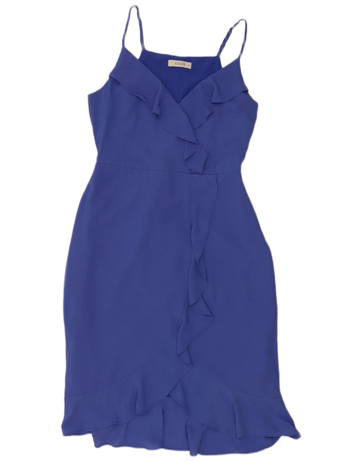 Oasis Vestido tubo sin mangas con volante en la parte delantera para mujer UK 42 Azul medio