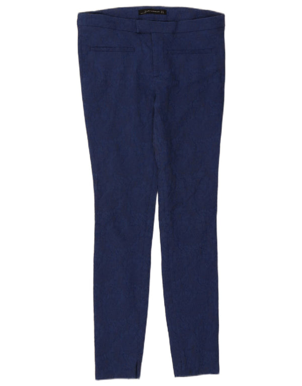 Zara Mujer Pantalones Casuales Pitillo Pequeños W26 L28 Azul Paisley