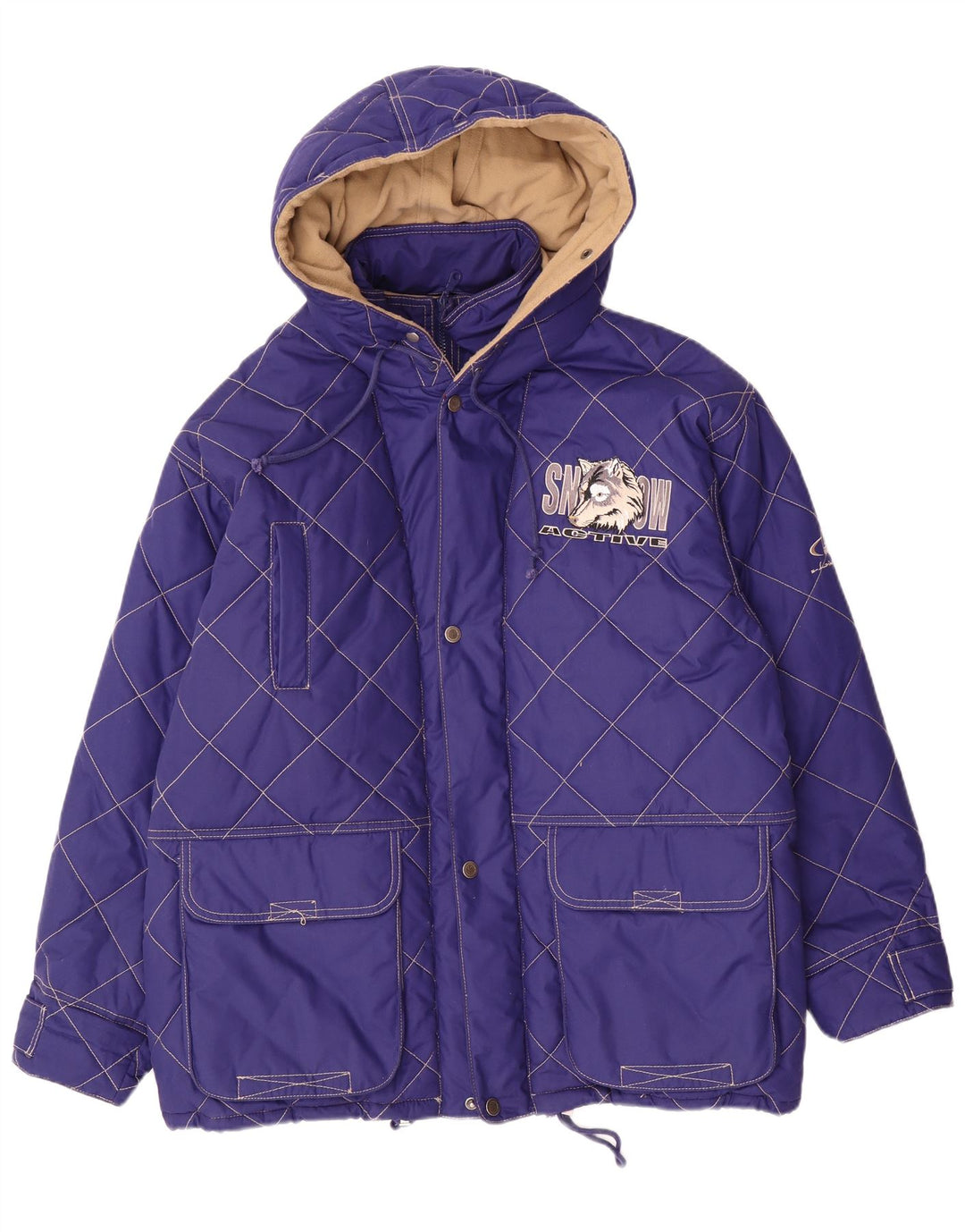 Vintage hombres con capucha chaqueta acolchada Reino Unido 42 XL poliéster púrpura