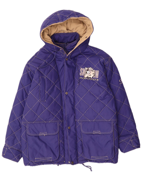 Vintage hombres con capucha chaqueta acolchada Reino Unido 42 XL poliéster púrpura