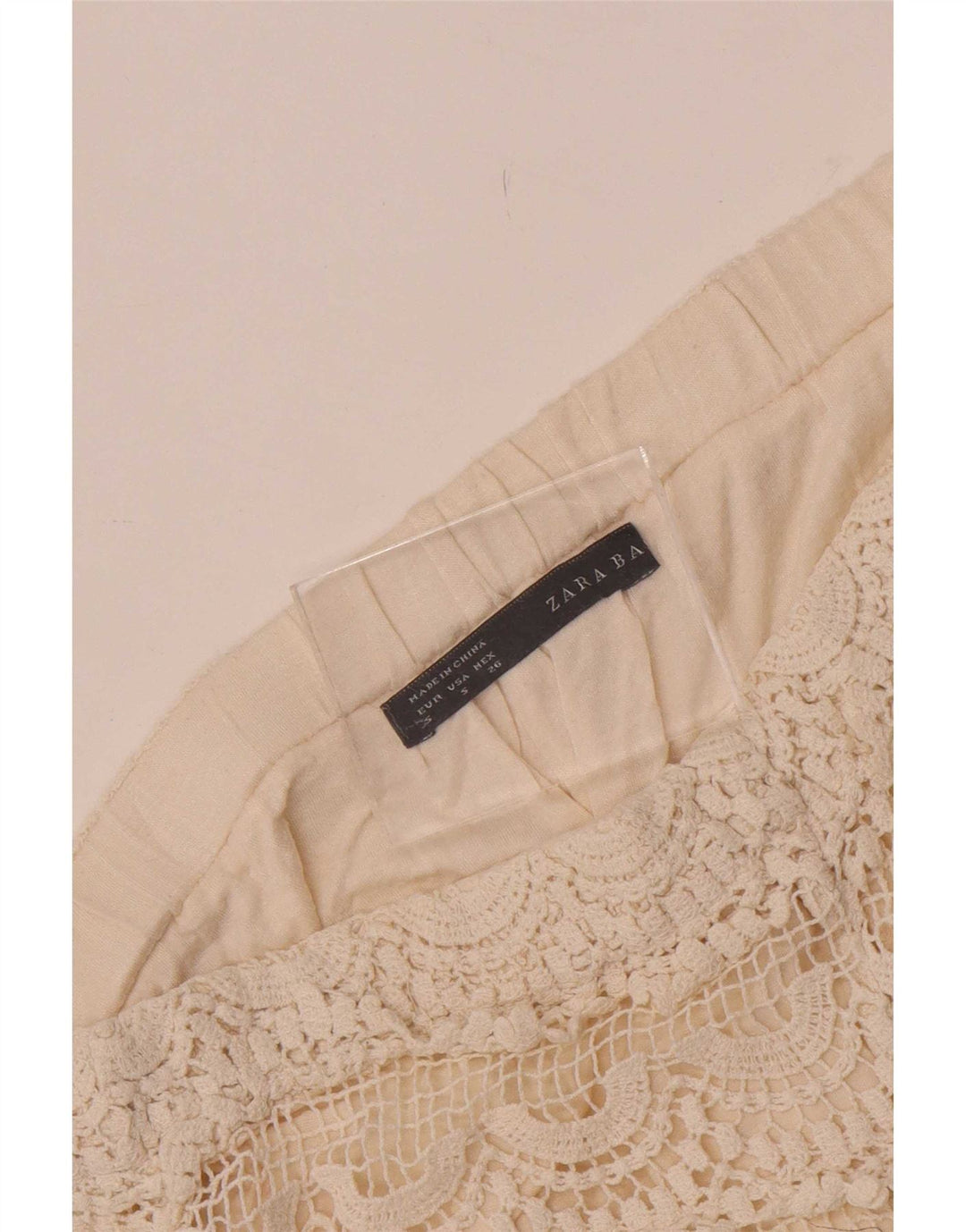 Zara Mujer Pantalones Cortos De Ganchillo Pequeños W26 Blanco Roto