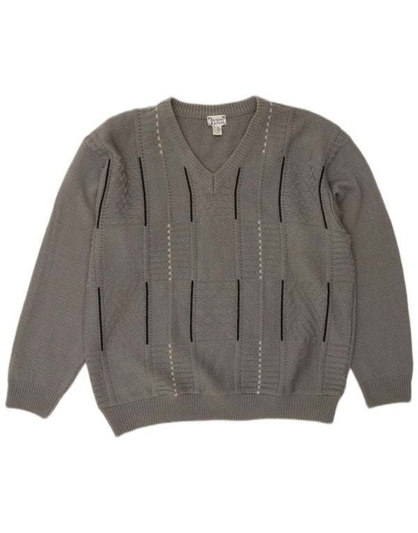 Jacques Lorant Jersey con cuello en V para hombre UK 42/44 Large Grey Stripes