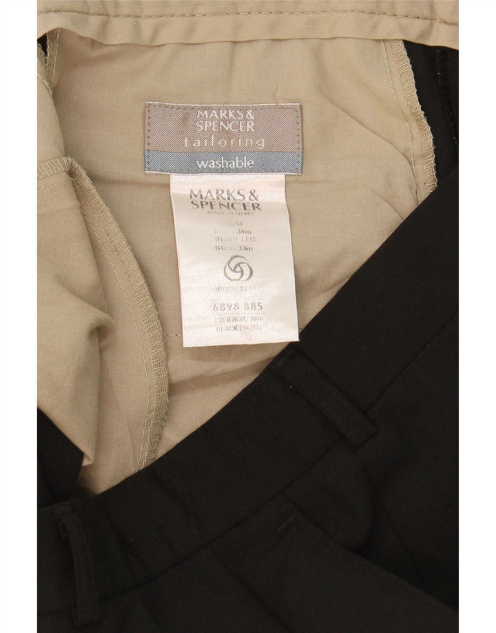 Marks & Spencer Pantalón de traje con pinzas para hombre W34 L33 Poliéster negro