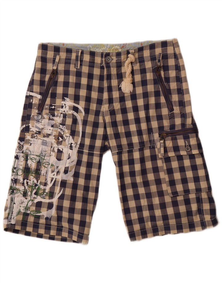 Desigual Pantalones cortos cargo gráficos para mujer EU 42 Large W34 Navy Blue Gingham