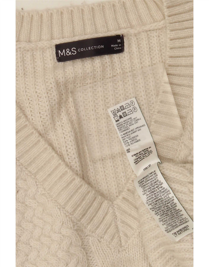 Marks & Spencer Suéter tipo jersey con cuello en V para mujer UK 40 Medium Off White