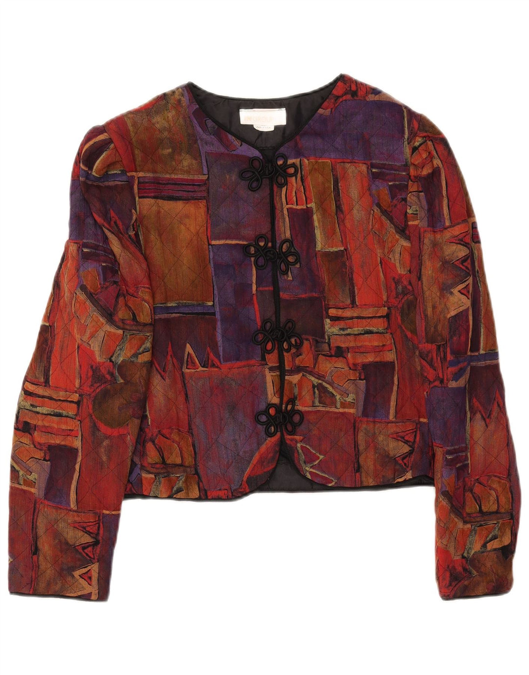 VINTAGE Mujer Crop Blazer Chaqueta US 10 Grande Multicolor Geométrico