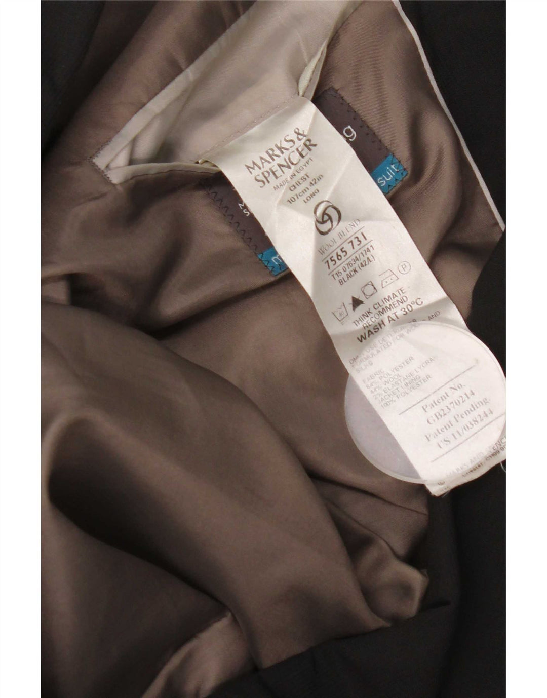 Marks & Spencer Chaqueta tipo blazer de 3 botones para hombre UK 42 Grande Poliéster negro