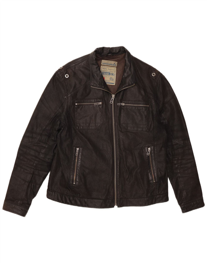 Angelo Litrico Chaqueta de cuero para hombre UK 42 XL Cuero negro