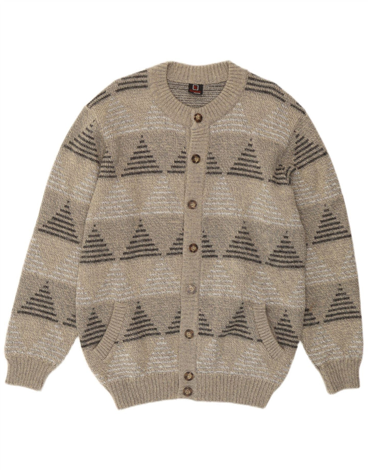Rinaldi Cárdigan para hombre suéter grande de lana geométrica gris