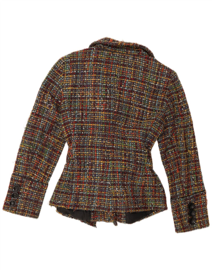 Zara Chaqueta Blazer con Lazo Frontal para Mujer Reino Unido 40 Grande Acrílico A Cuadros Multicolor