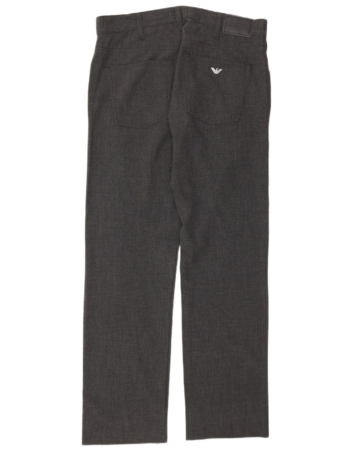 Armani Hombre Pantalones Rectos Casuales W36 L32 Poliéster Gris