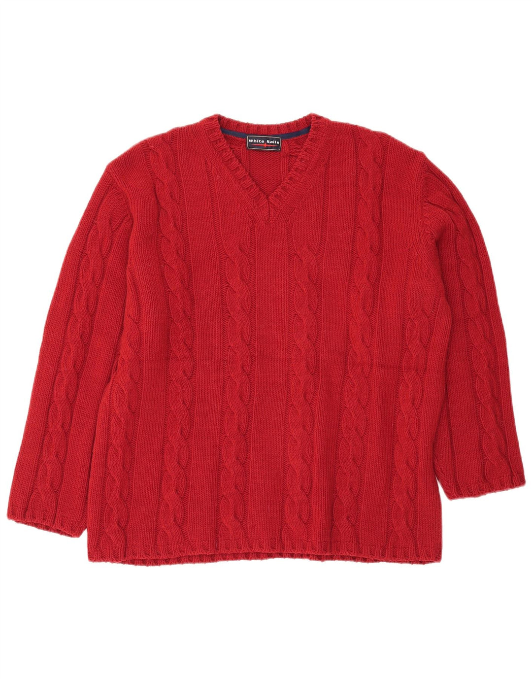 White Sails Jersey con Cuello en V y Manga 3/4 para Hombre XL Lana Merino Roja