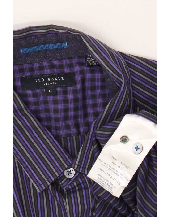 Ted Baker Camisa para hombre Talla 6 2XL Algodón a rayas moradas