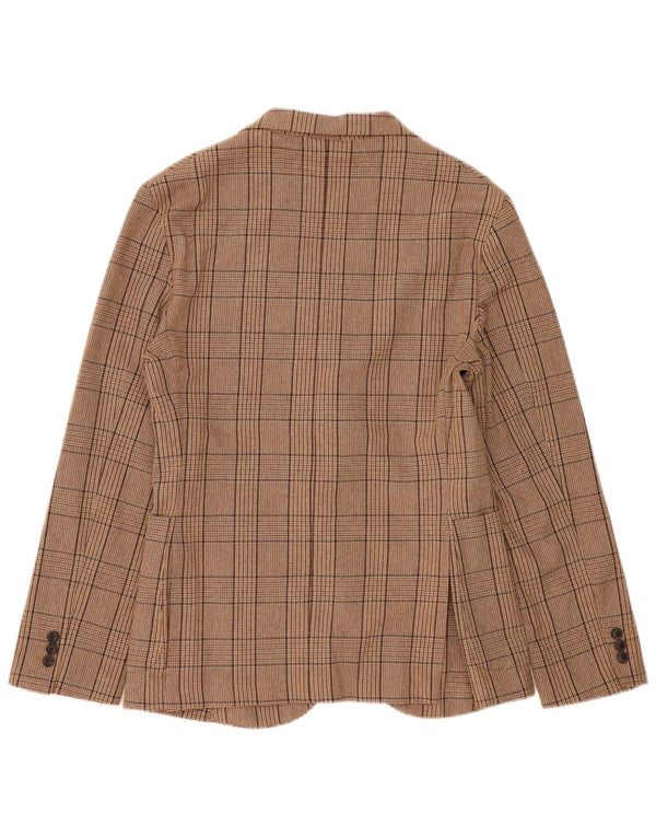 Zara Mens 2 Button Blazer Jacket UK 38 Medium Brown Check Cotton