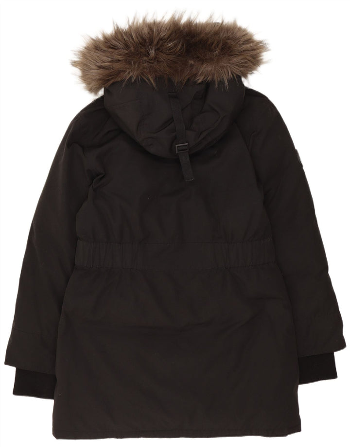 Superdry Abrigo acolchado con capucha extragrande para mujer, talla 40, poliéster negro pequeño