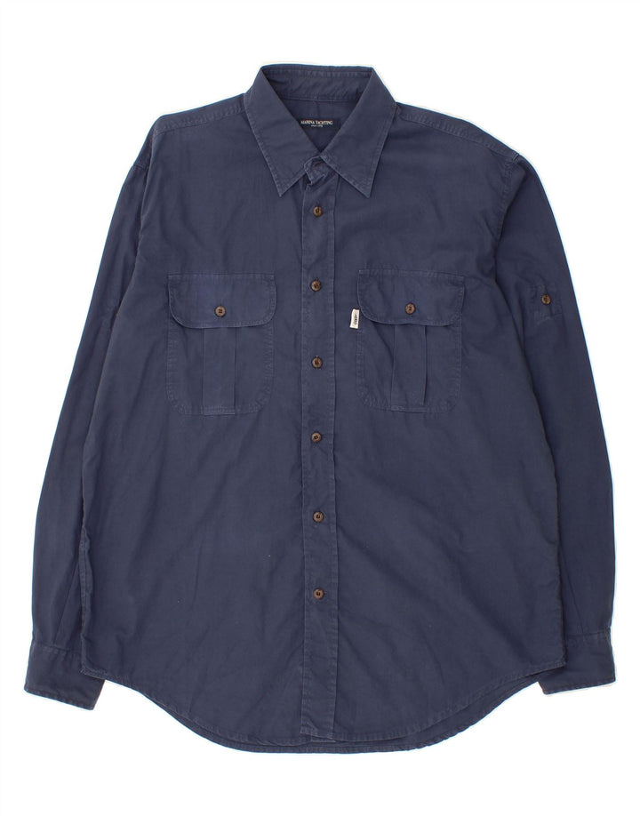 MARINA YACHTING Mens Shirt XL Navy Blue Cotton Vintage Marina Yachting and Second-Hand Marina Yachting from Messina Hembry 