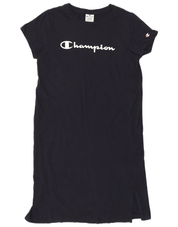 Champion Vestido Camiseta Gráfico Mujer UK 44 Medio Azul Marino Algodón