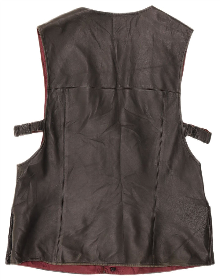 Chaleco de cuero vintage para hombre medio negro