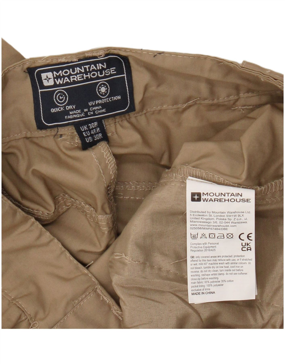 Pantalón cargo recto para hombre Mountain Warehouse W30 L30 Poliéster beige