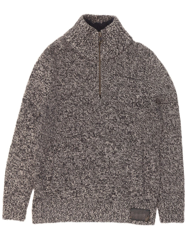 Superdry Suéter tipo jersey con cuello y cremallera para hombre 2XL Acrílico moteado gris