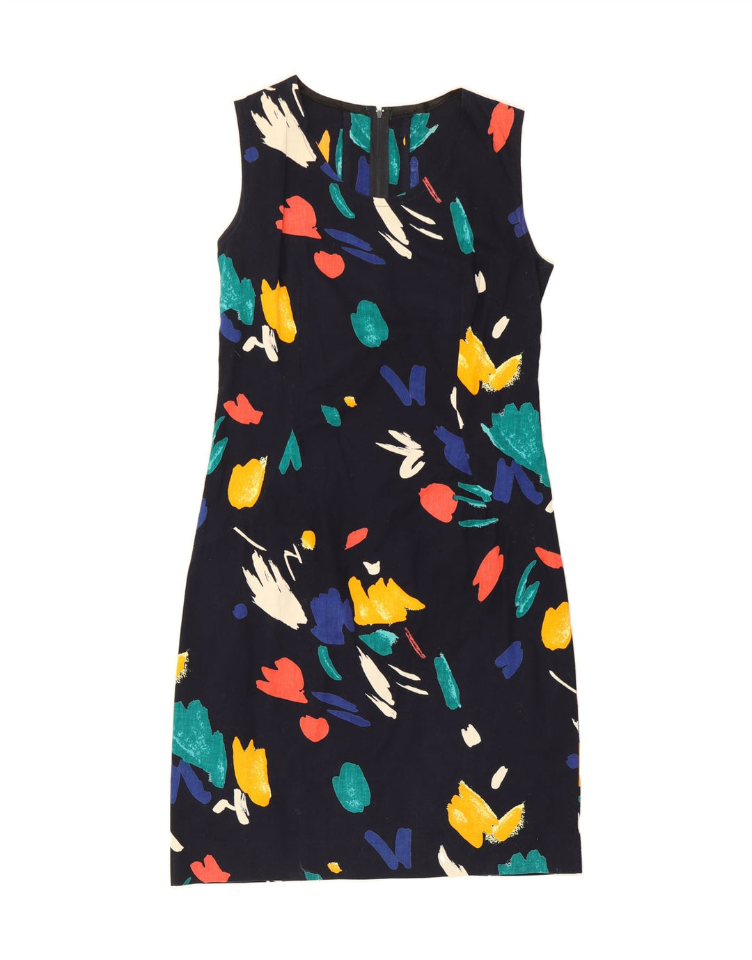 VINTAGE Womens Abstract Pattern Sheath Dress UK 14 Medium Navy Blue Vintage Vintage and Second-Hand Vintage from Messina Hembry 