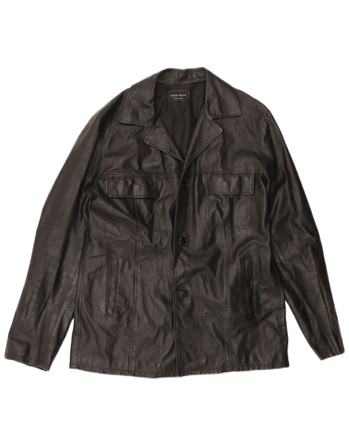 VINTAGE Chaqueta de cuero para hombre Reino Unido 40 Cuero negro grande