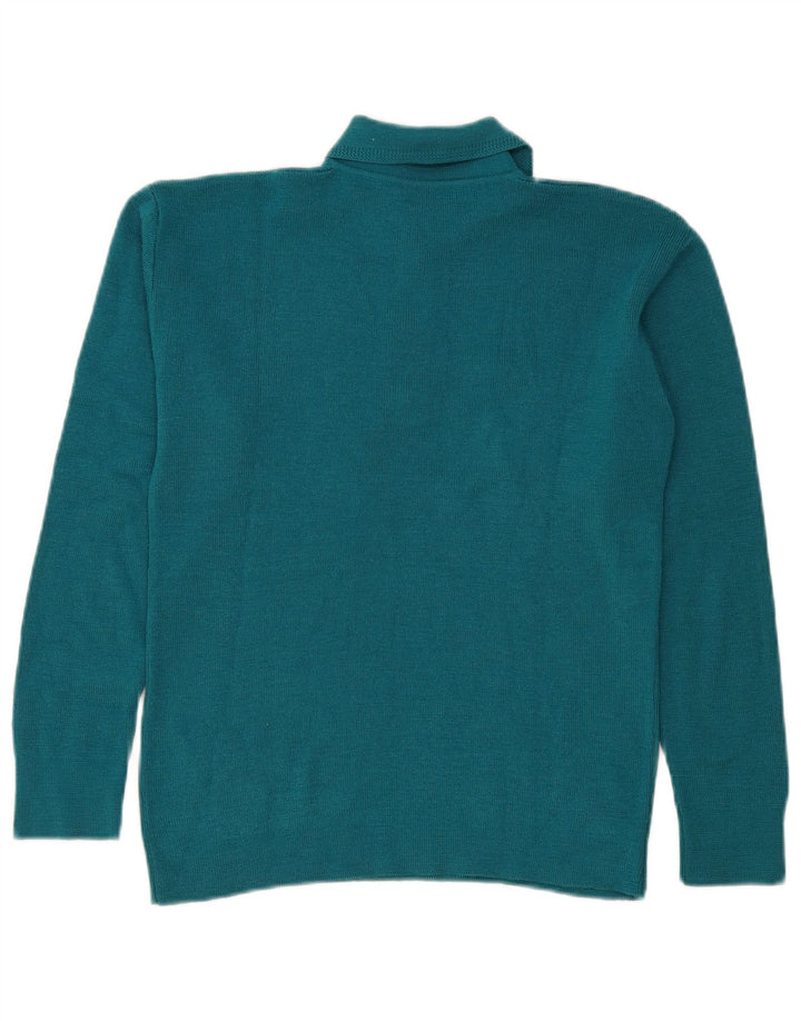 Vintage mujer polo cuello jersey suéter Reino Unido 14 azul medio