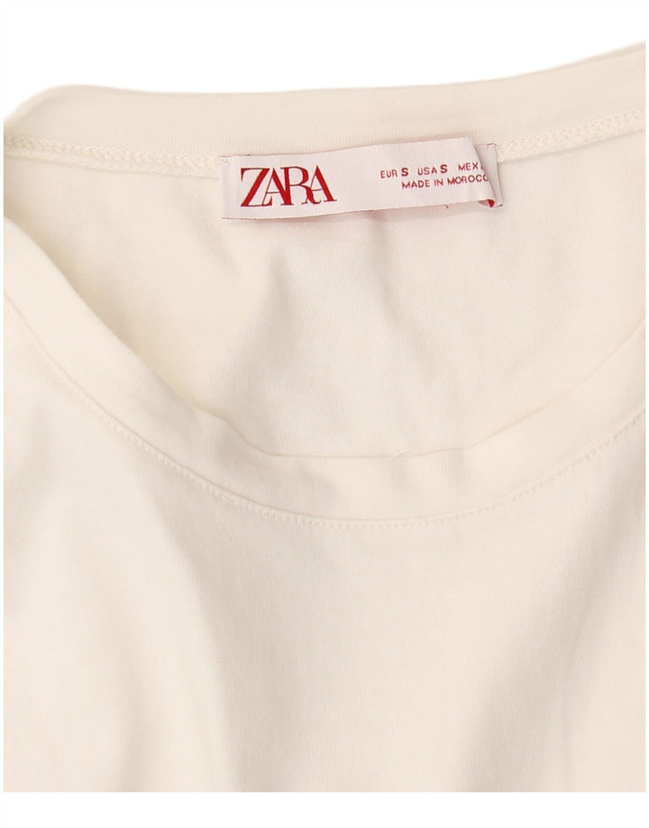 ZARA Mujer Camiseta Top UK 10 Small Blanco