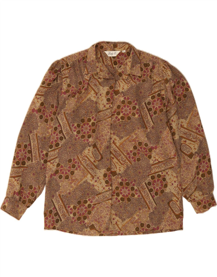 VINTAGE Womens Abstract Pattern Oversized Shirt Blouse UK 14 Medium Brown Vintage Vintage and Second-Hand Vintage from Messina Hembry 